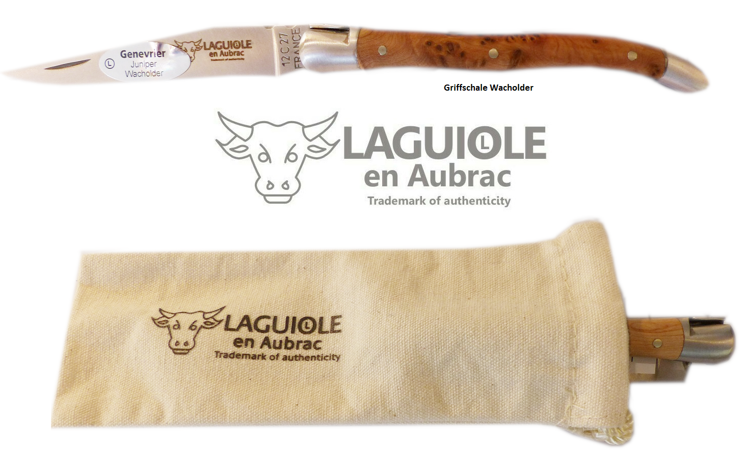 LAGUIOLE en Aubrac Original Taschenmesser Griffschalen aus Wacholderholz