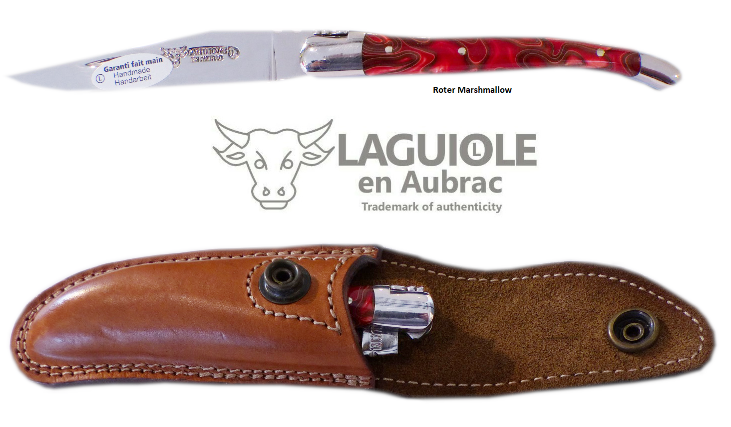 LAGUIOLE en Aubrac Original Taschenmesser Griffschalen aus Rotem Marshmallow